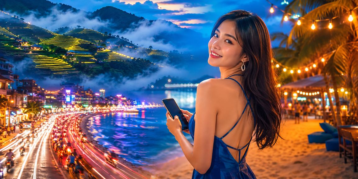 Người chơi đăng nhập tài khoản cá cược trên điện thoại tại Sapa về đêm